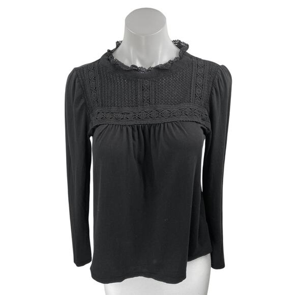 Ann Taylor LOFT Tops - Ann Taylor LOFT Black Long Sleeve Floral Embroidered Mock Neck Blouse Top Size S